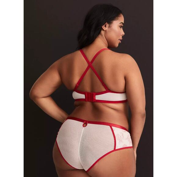 Plunge Push-Up Embroidered Lace Straight Back Bra - 42DDD - :Lipstick Red - Picture 9 of 12